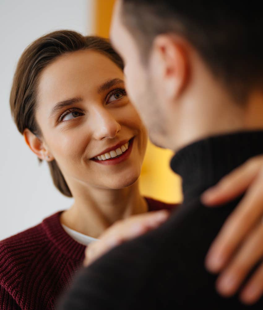 Caring person speaks kindly to partner showing they are with the right person