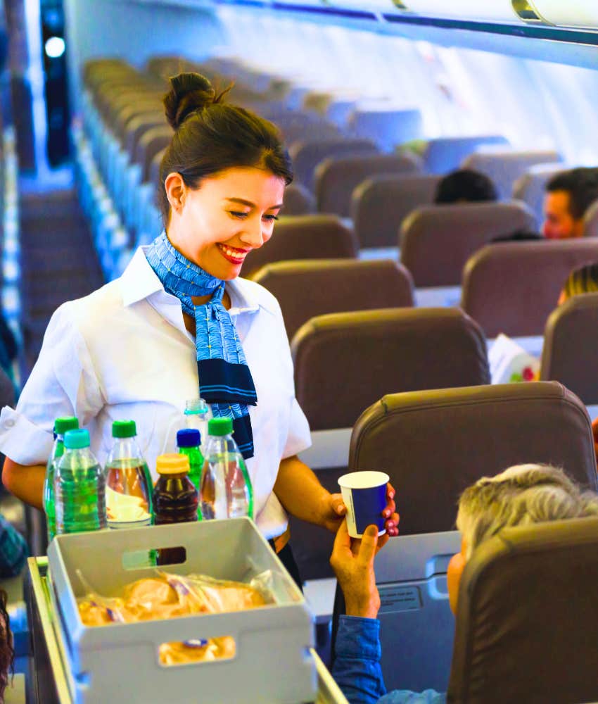 flight attendant serving decaf coffee