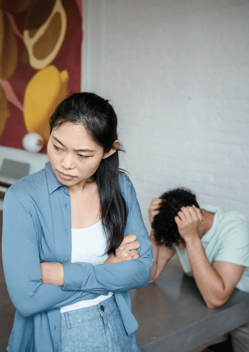 unhappy couple turned away from each other