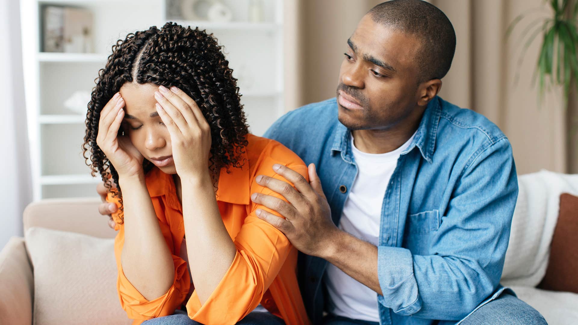 Woman upset about talking about the future with her partner.