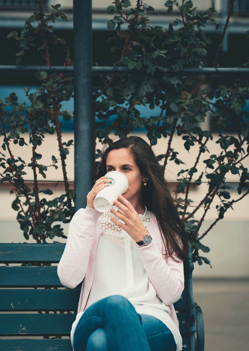 woman taking a coffee break outdoors