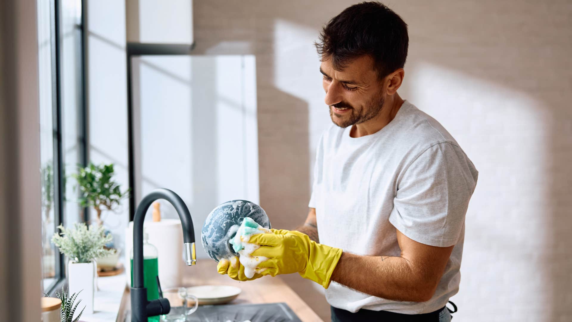 Man who picks up the slack on hard days cleaning.