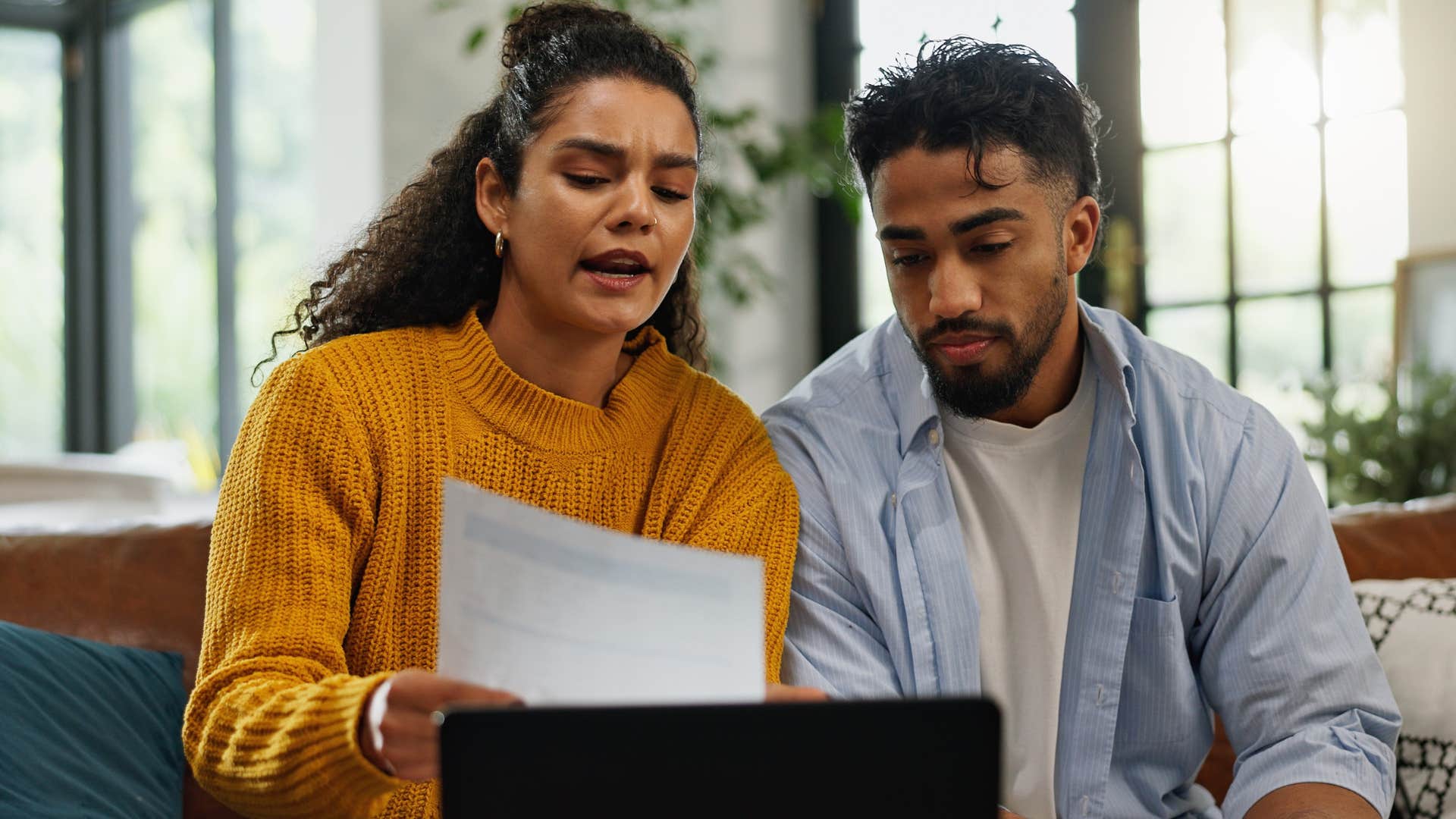 Man who's respectful, even when he's upset, talking to his wife.