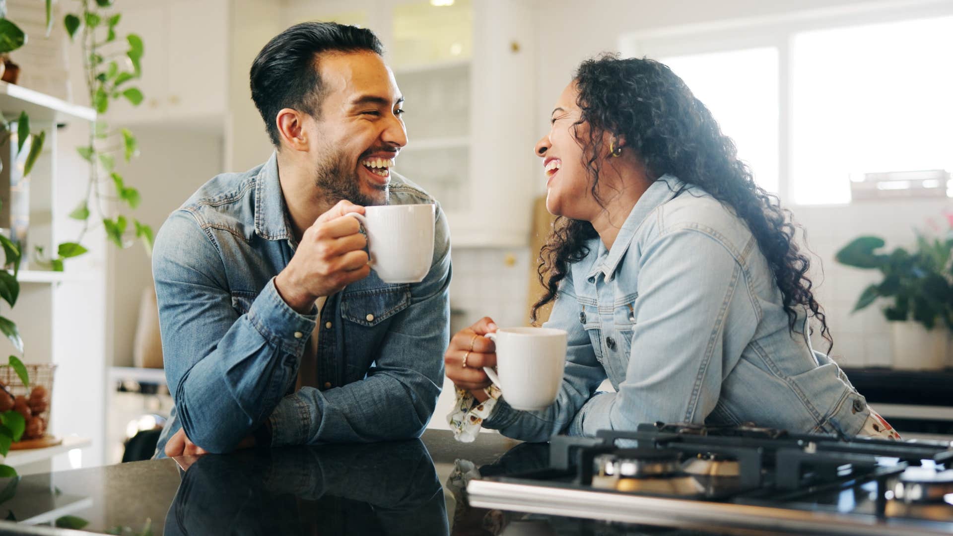Man who stays curious talking to his wife. 