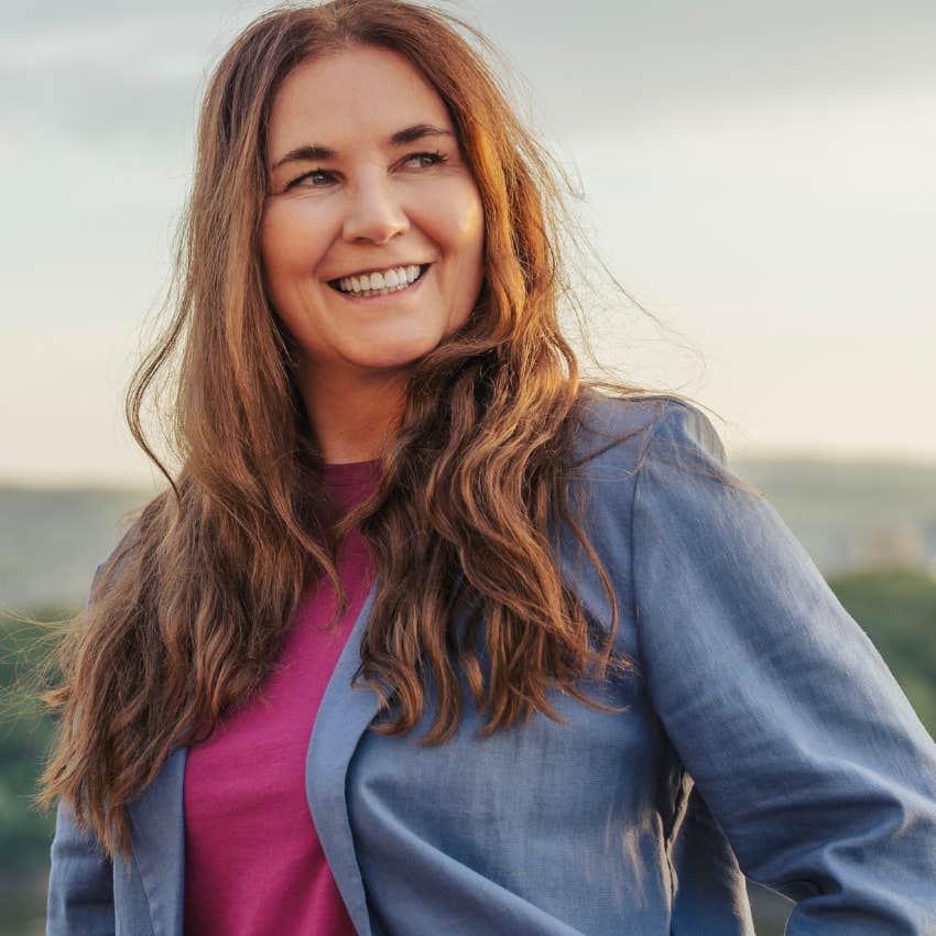 Woman who doesn't bother with a lot of makeup because she is confident in her natural features