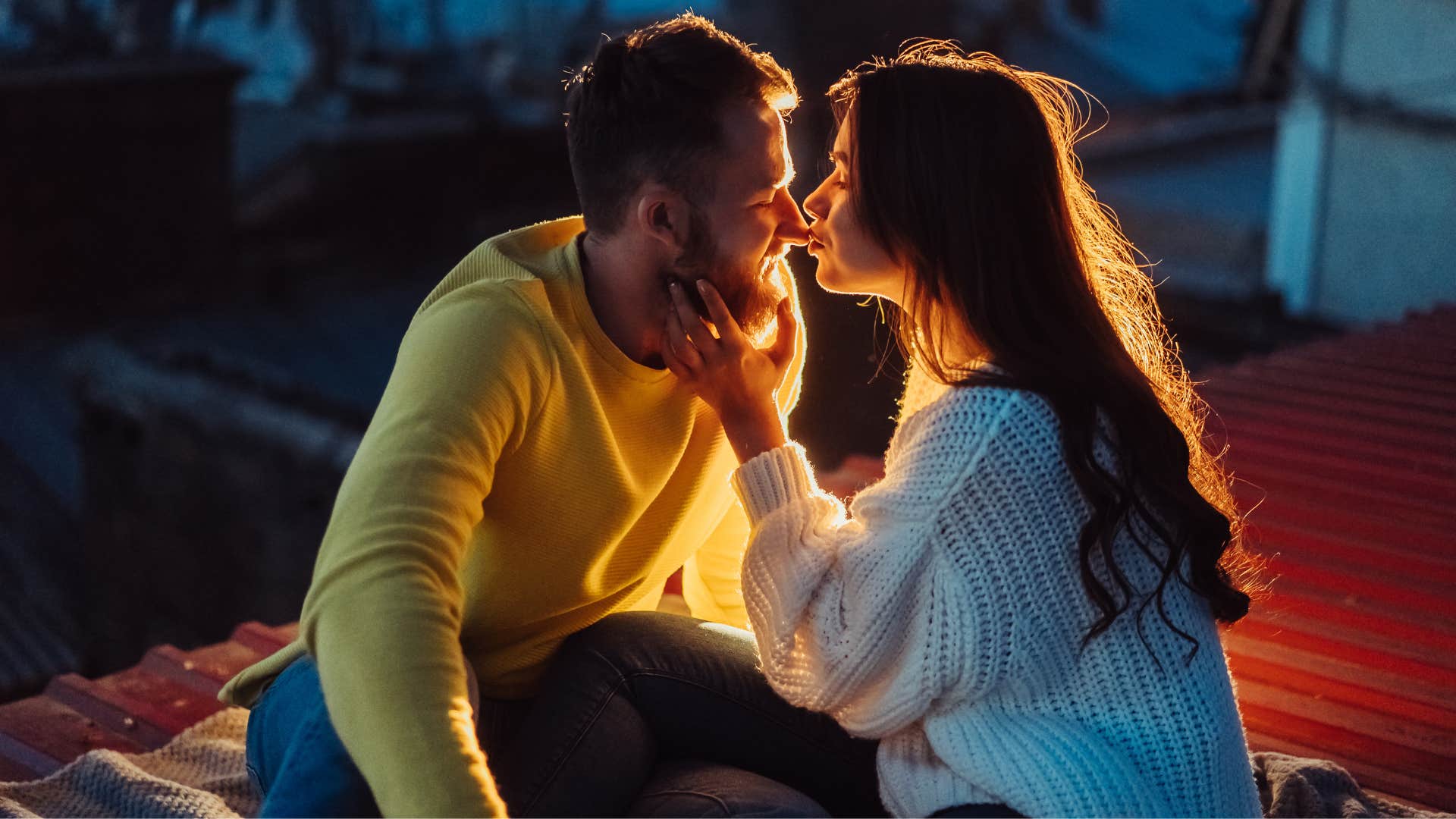 Passionate couple kiss showing way to tell man loves you