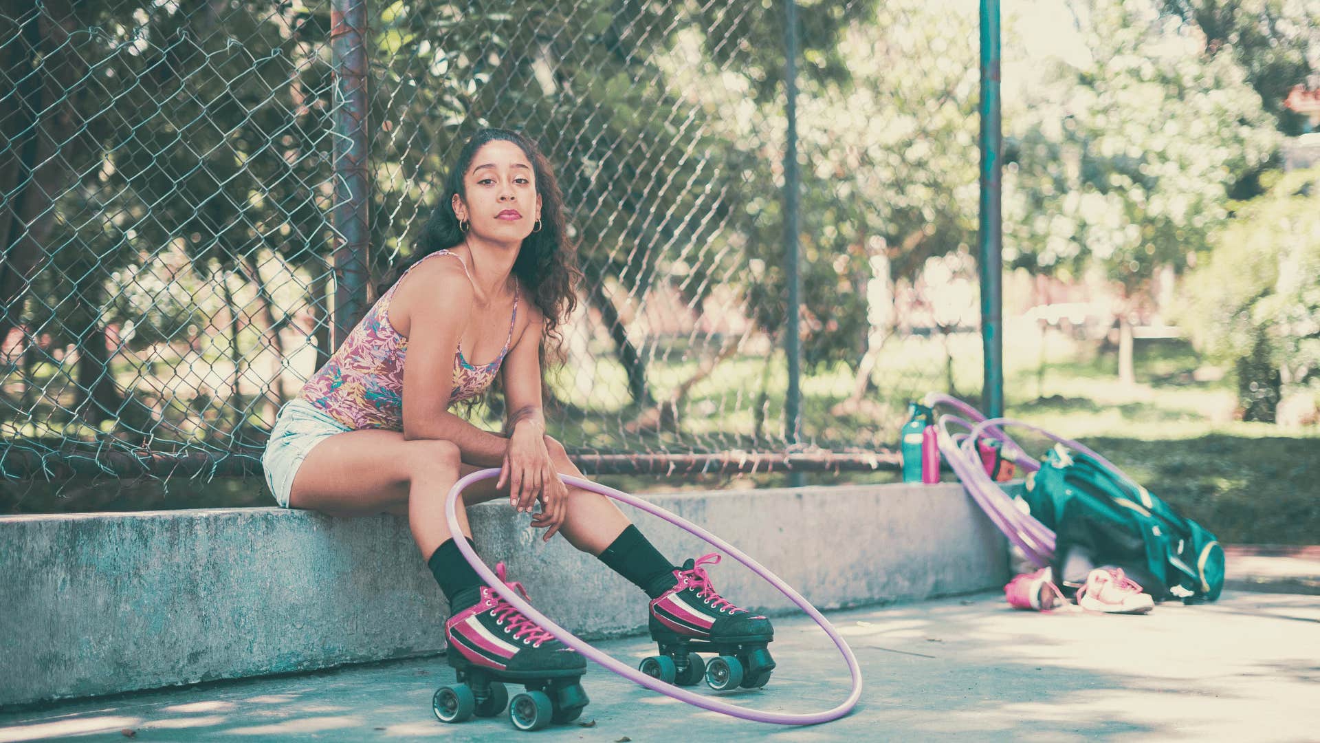 young woman wearing rollerblades