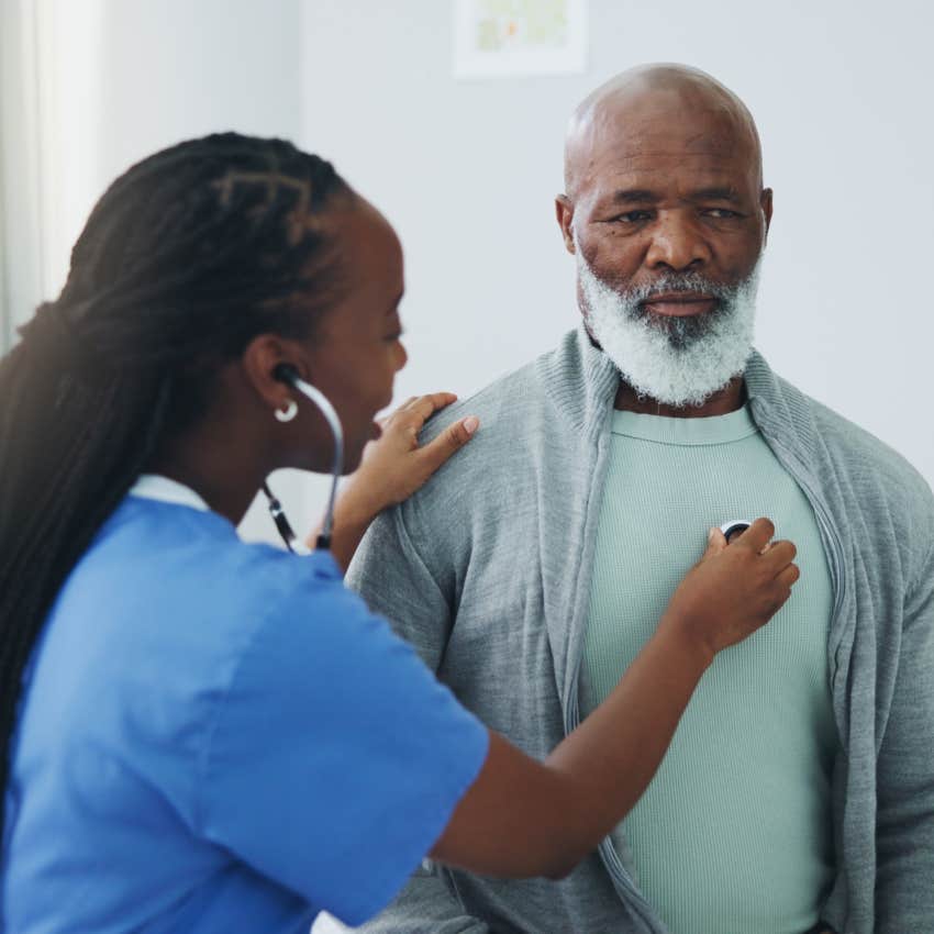 man getting checked out by doctor worried not having health insurance