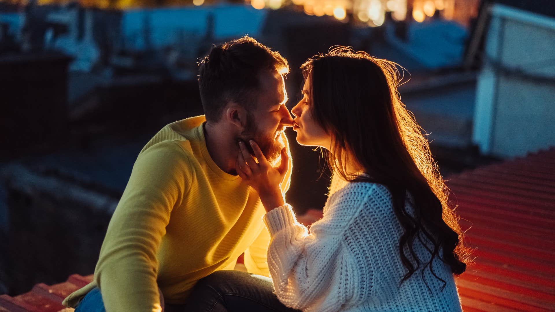 Loving couple kiss before bedtime showing best couple secret