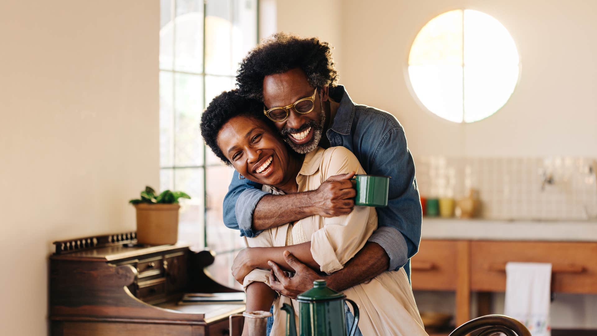 Happy couple hug shoeing small things make best couples