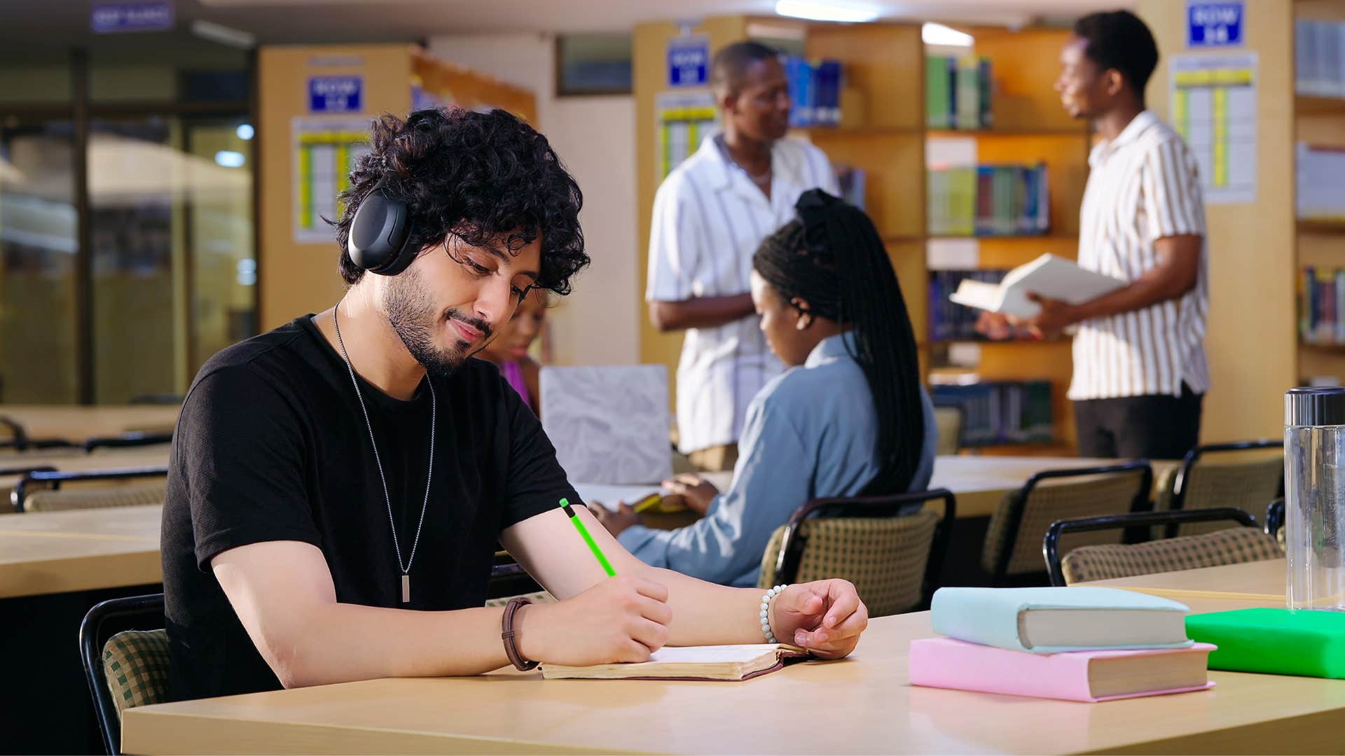 man in the library tapping his foot nonstop annoying others