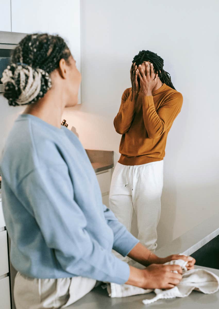 couple having a silly argument about breakfast