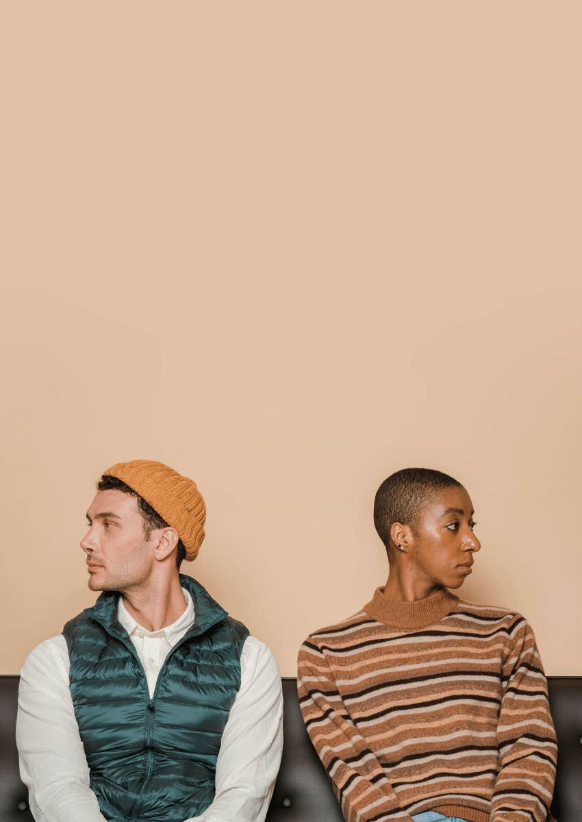 couple having a silly argument about giving each other the silent treatment