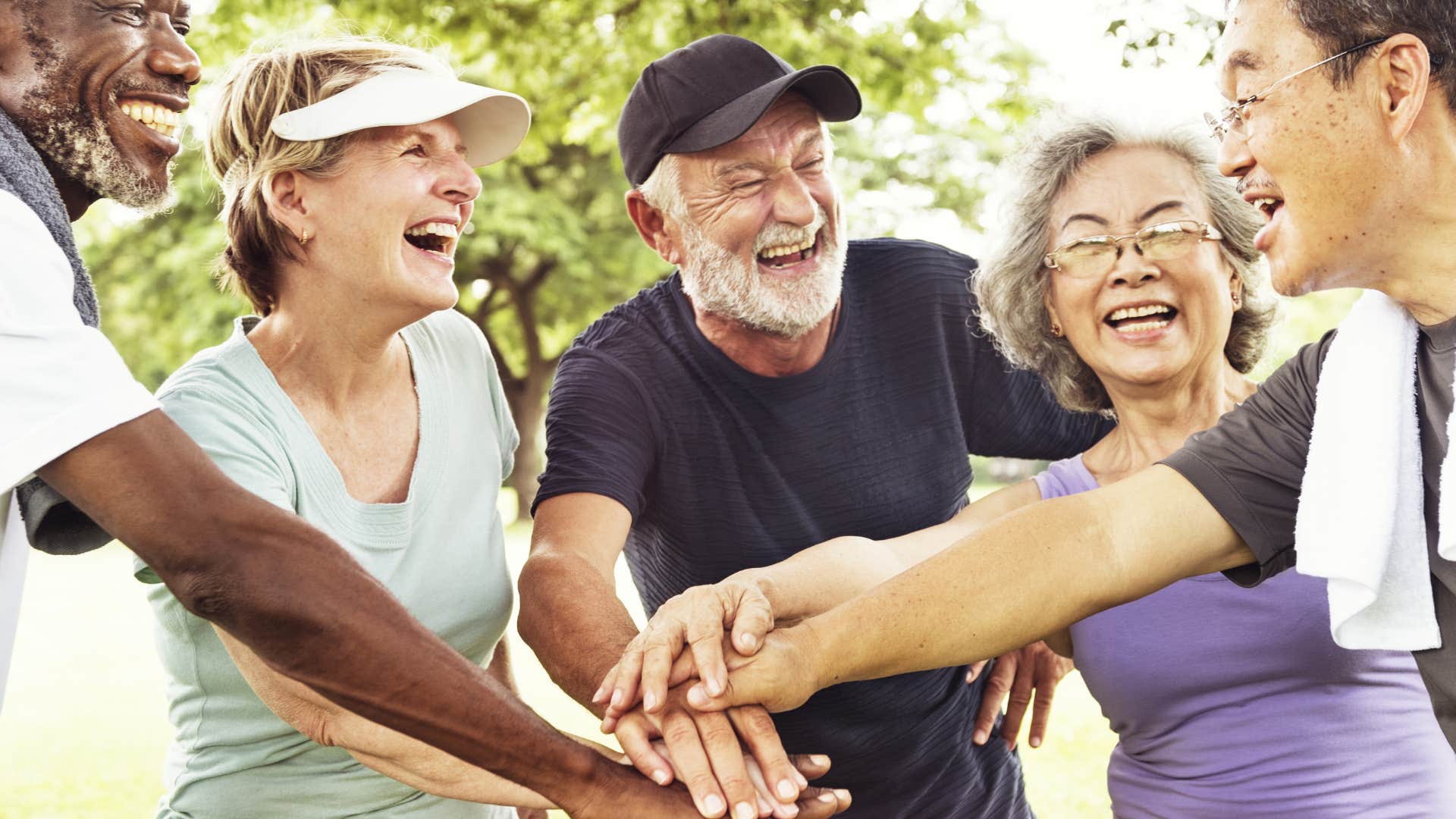 Group of elder friends exercise showing daily habit