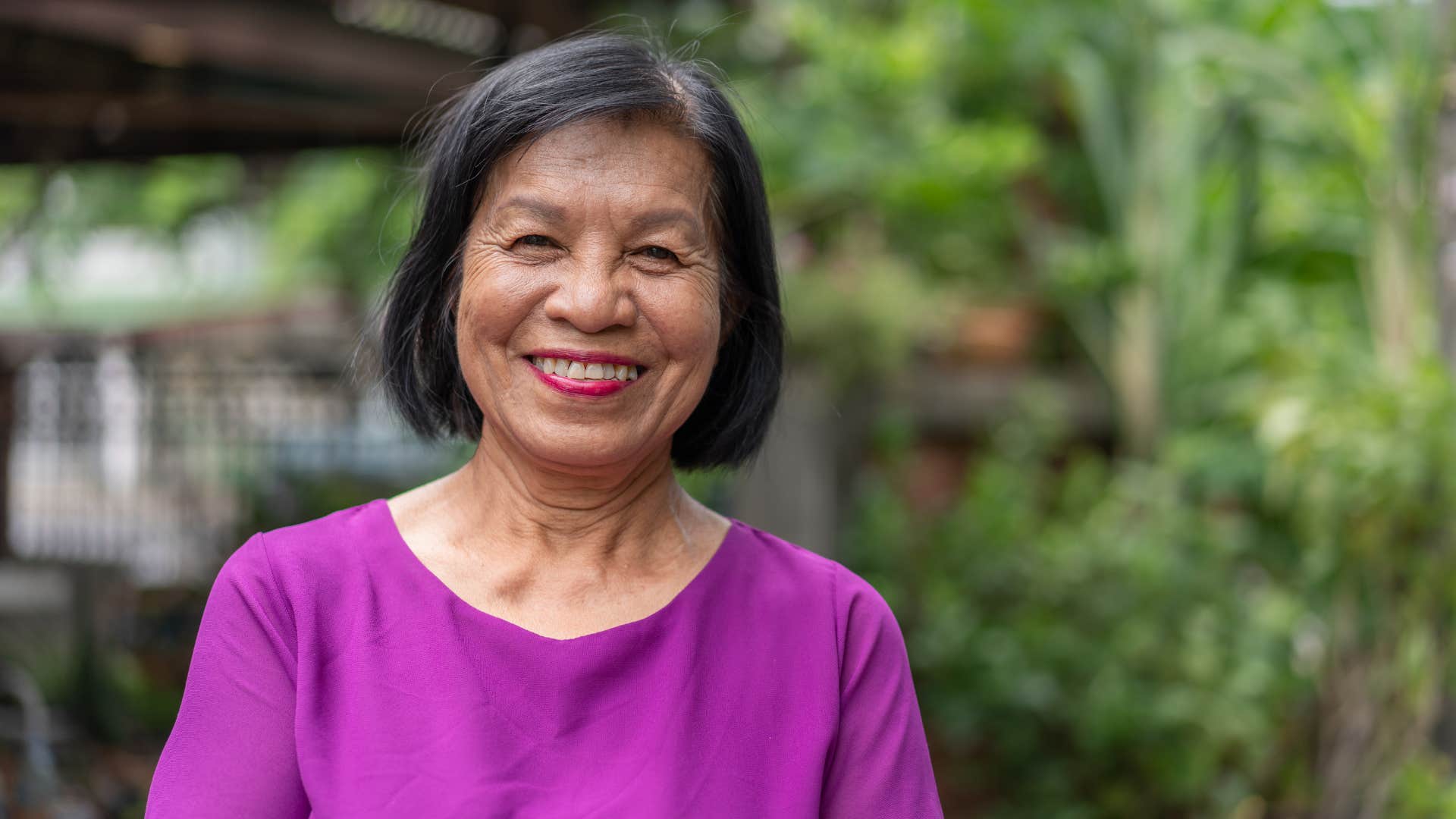 Relaxed older person smiles showing daily stress free habit