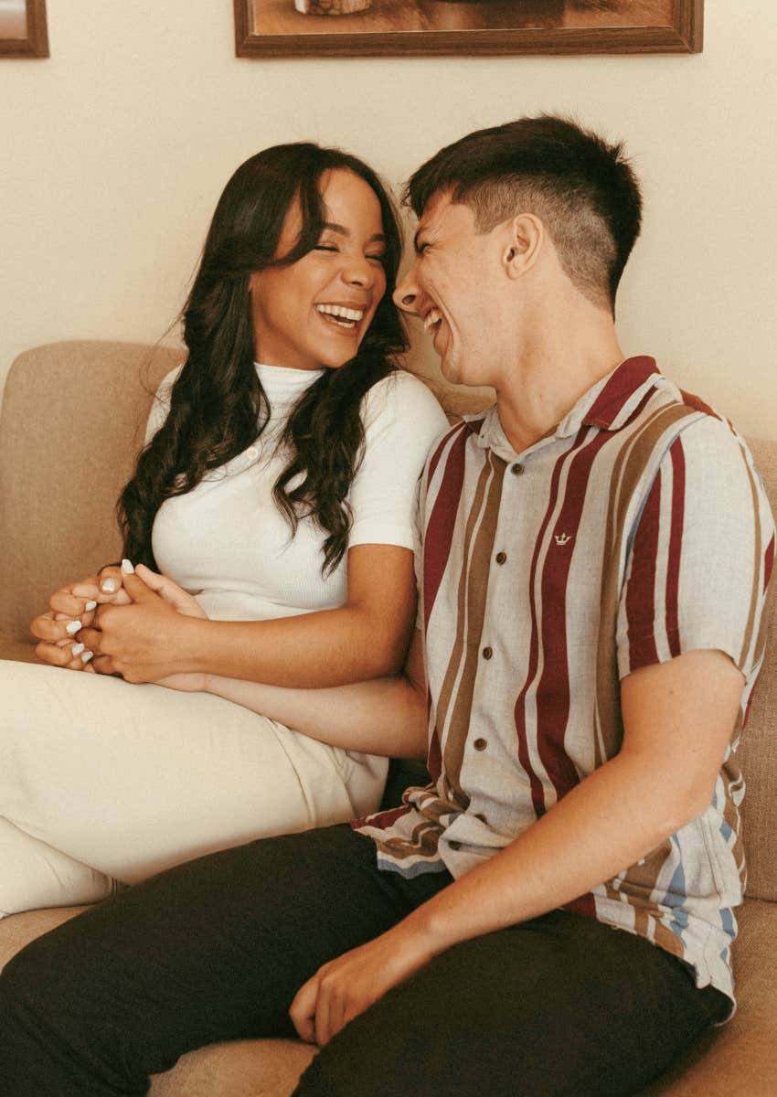 happy couple laughing