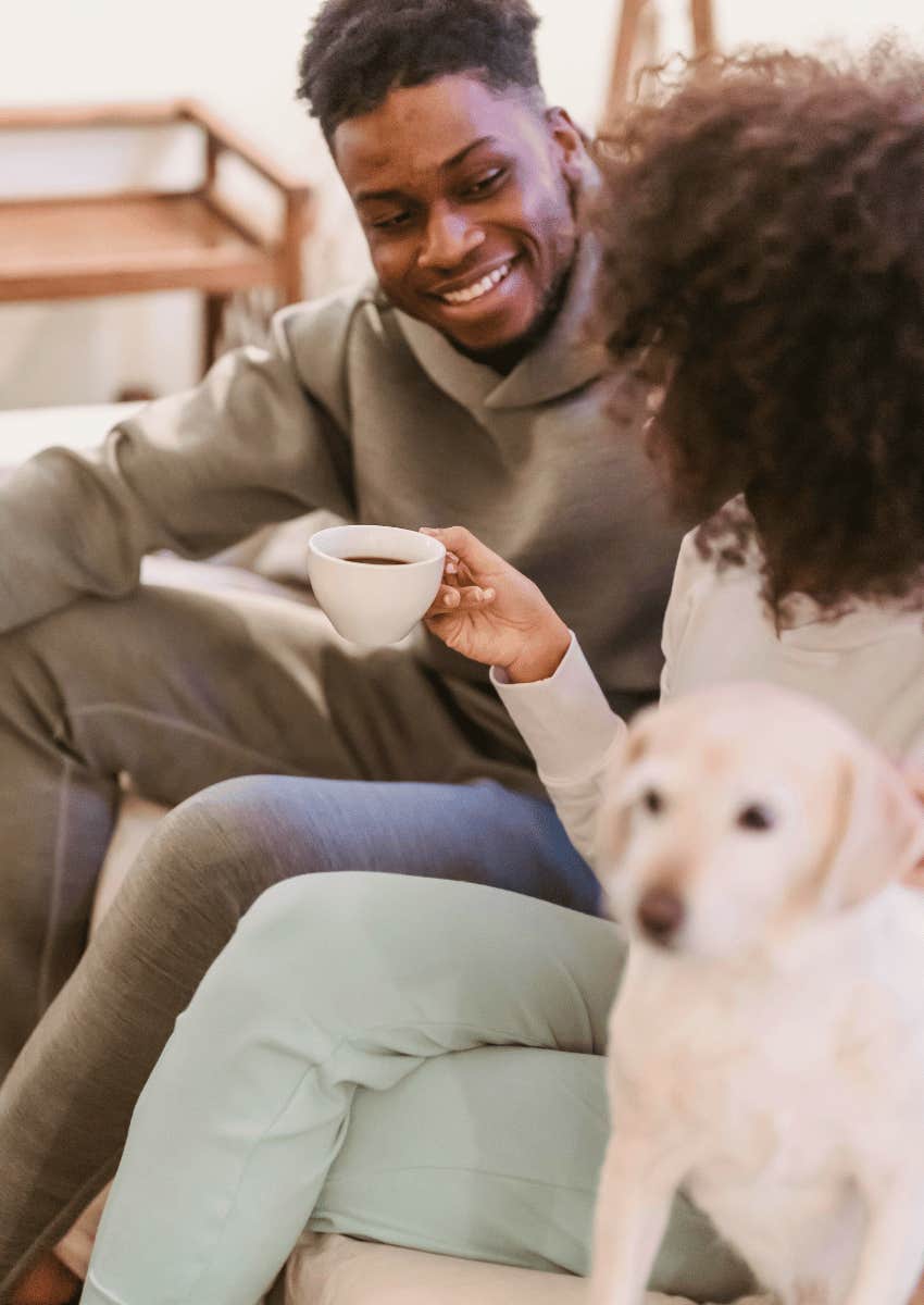 happy couple talking