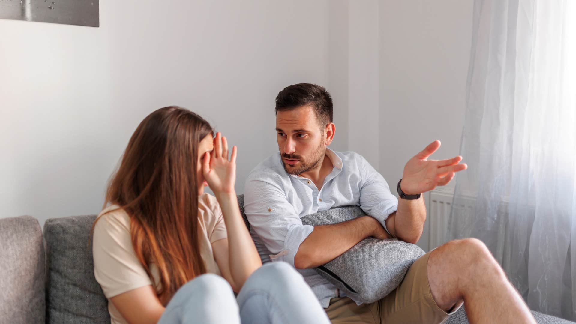 rude husband arguing with wife saying she's acting like a child