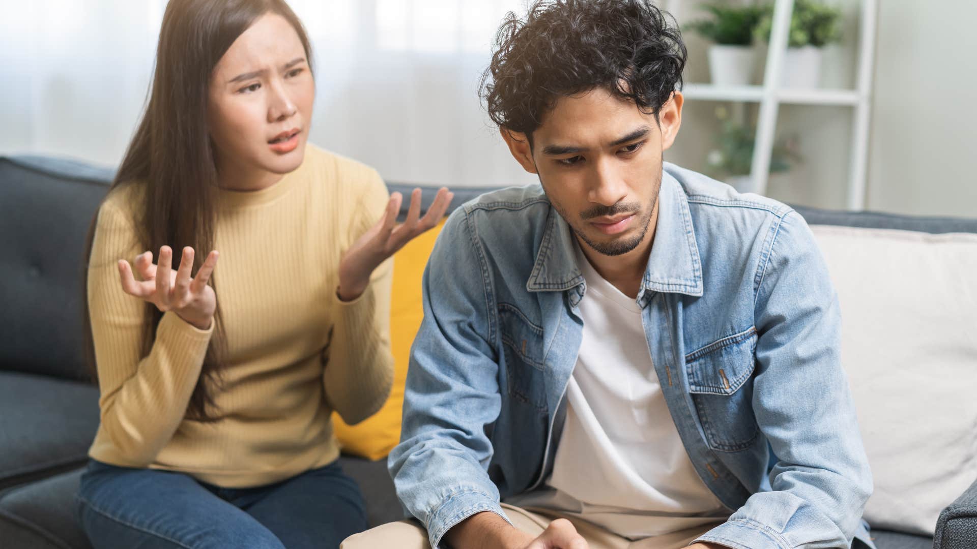 selfish man telling wife to stop nagging him