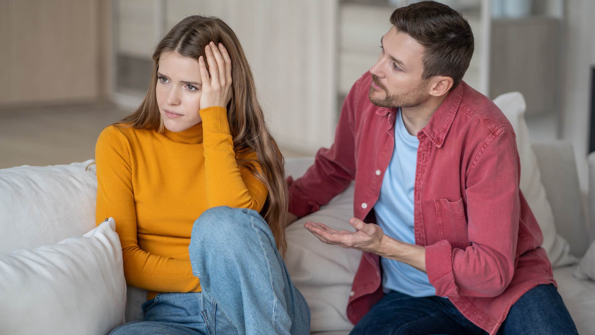 man asking upset wife why are you crying