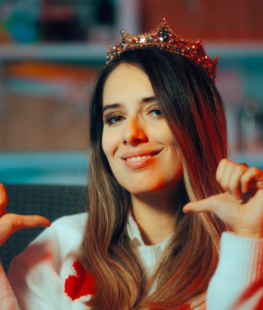 Egotistic woman in crown expects the best showing unhealthy relationship