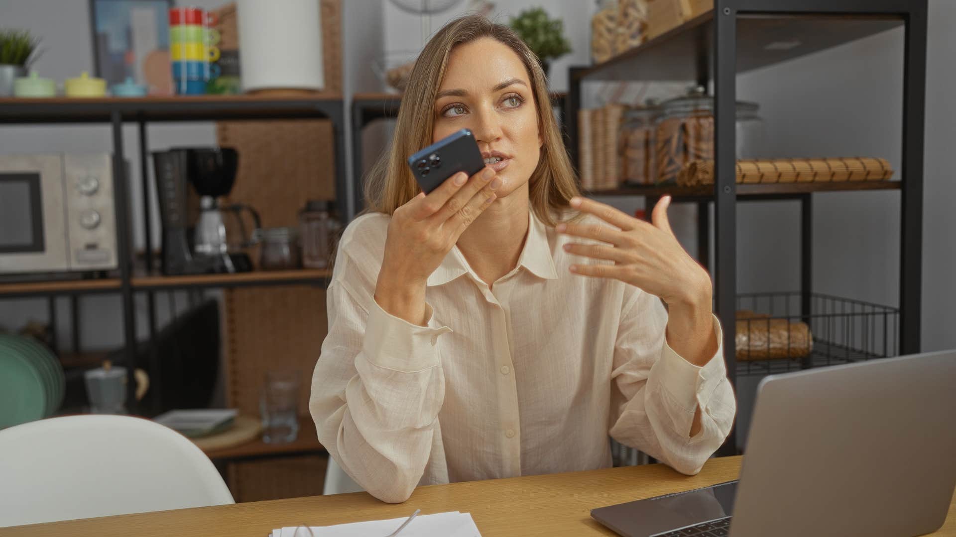 intelligent woman talking into her phone learning new languages