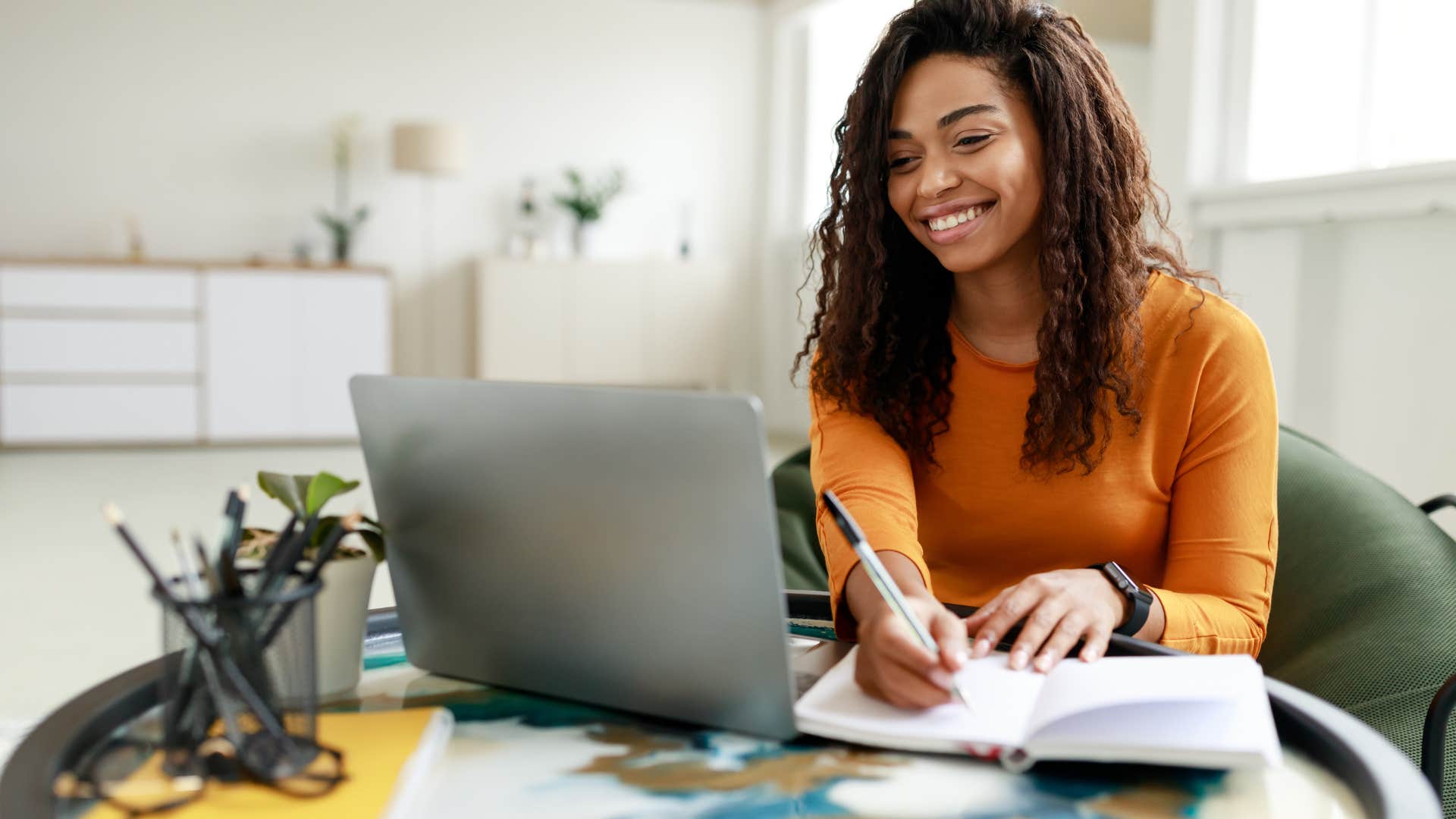 smart woman working on laptop learning facts