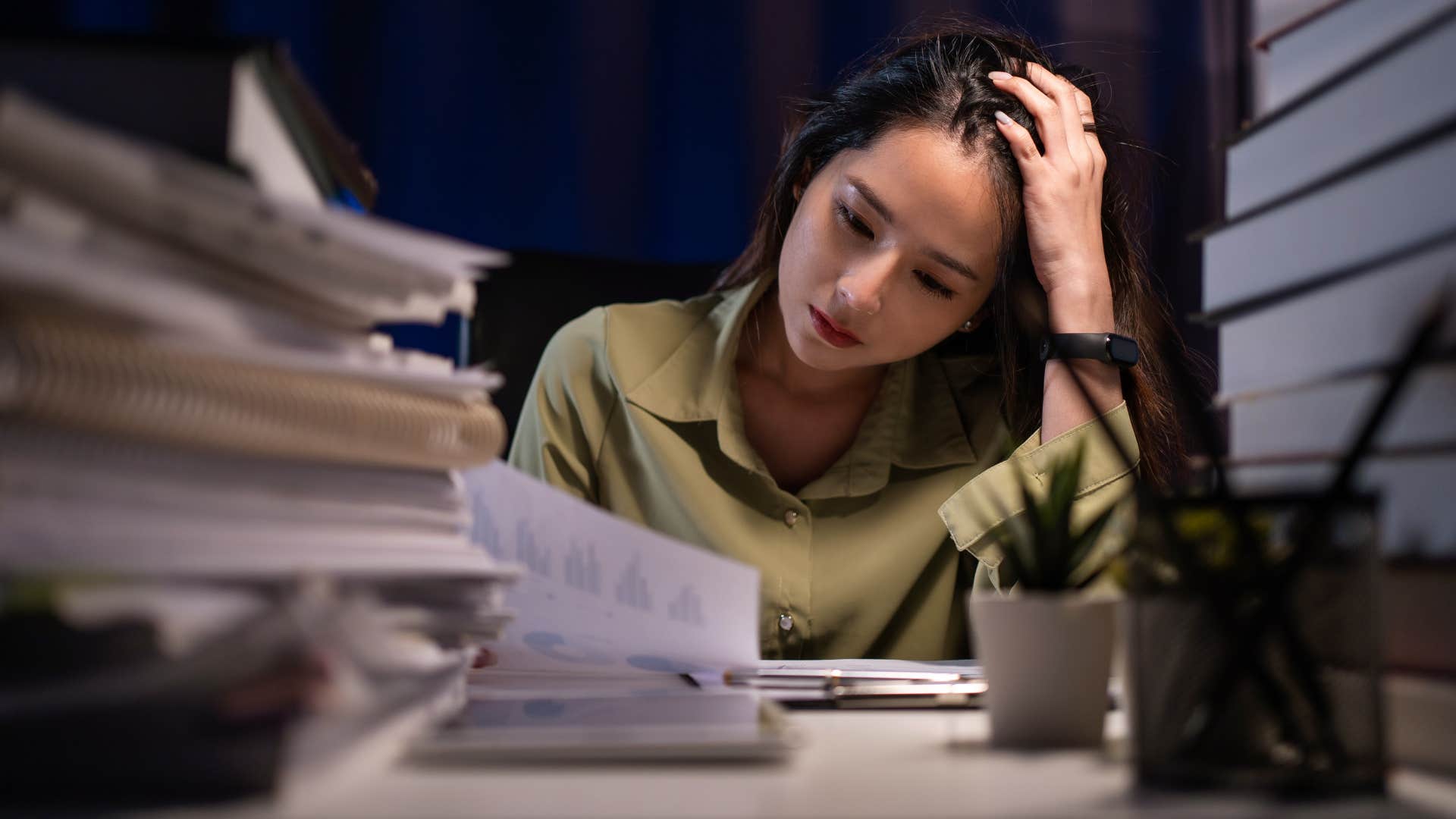 Overwhelmed person feels negative showing wrong career