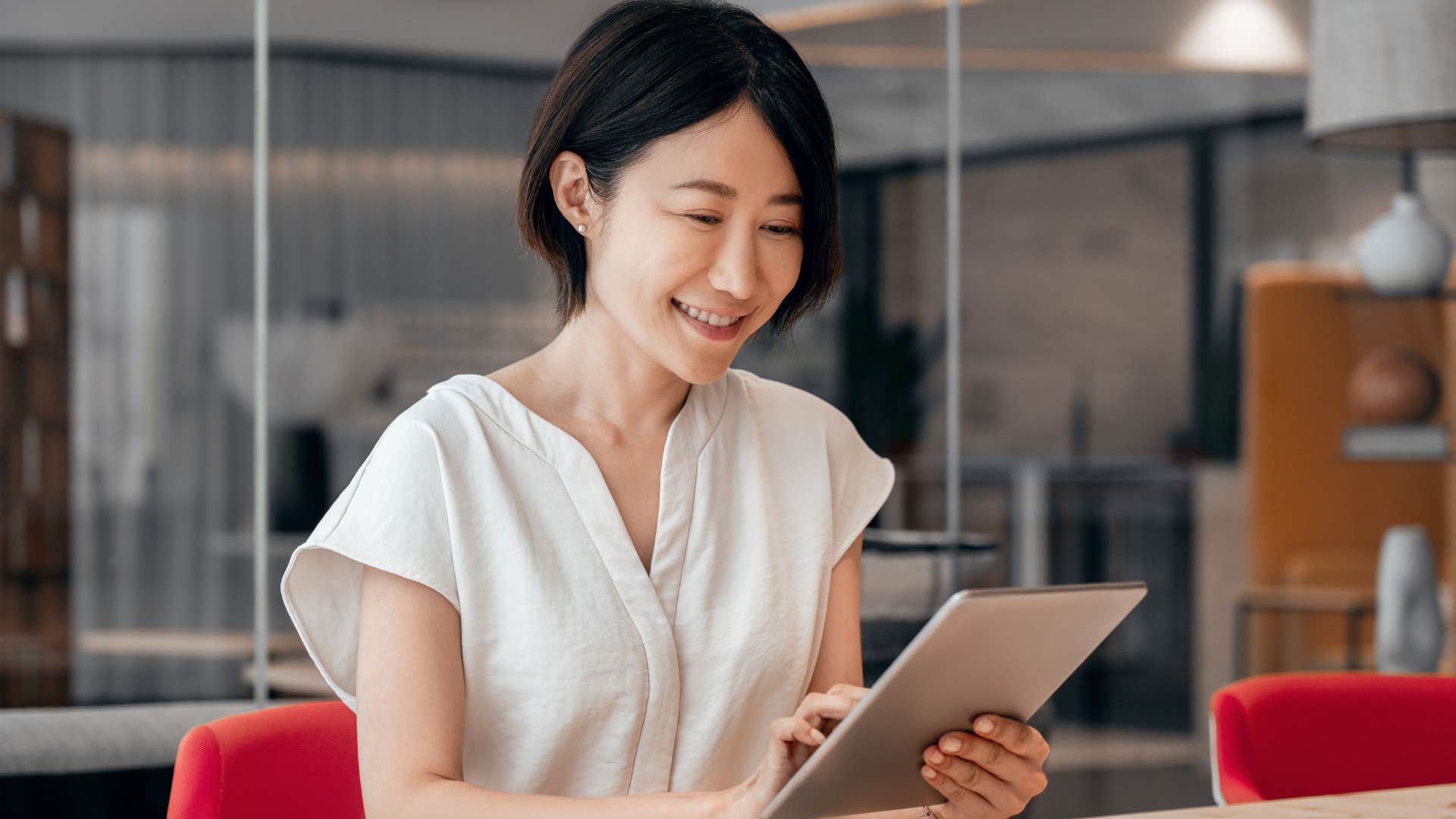 innovative woman smiling at work