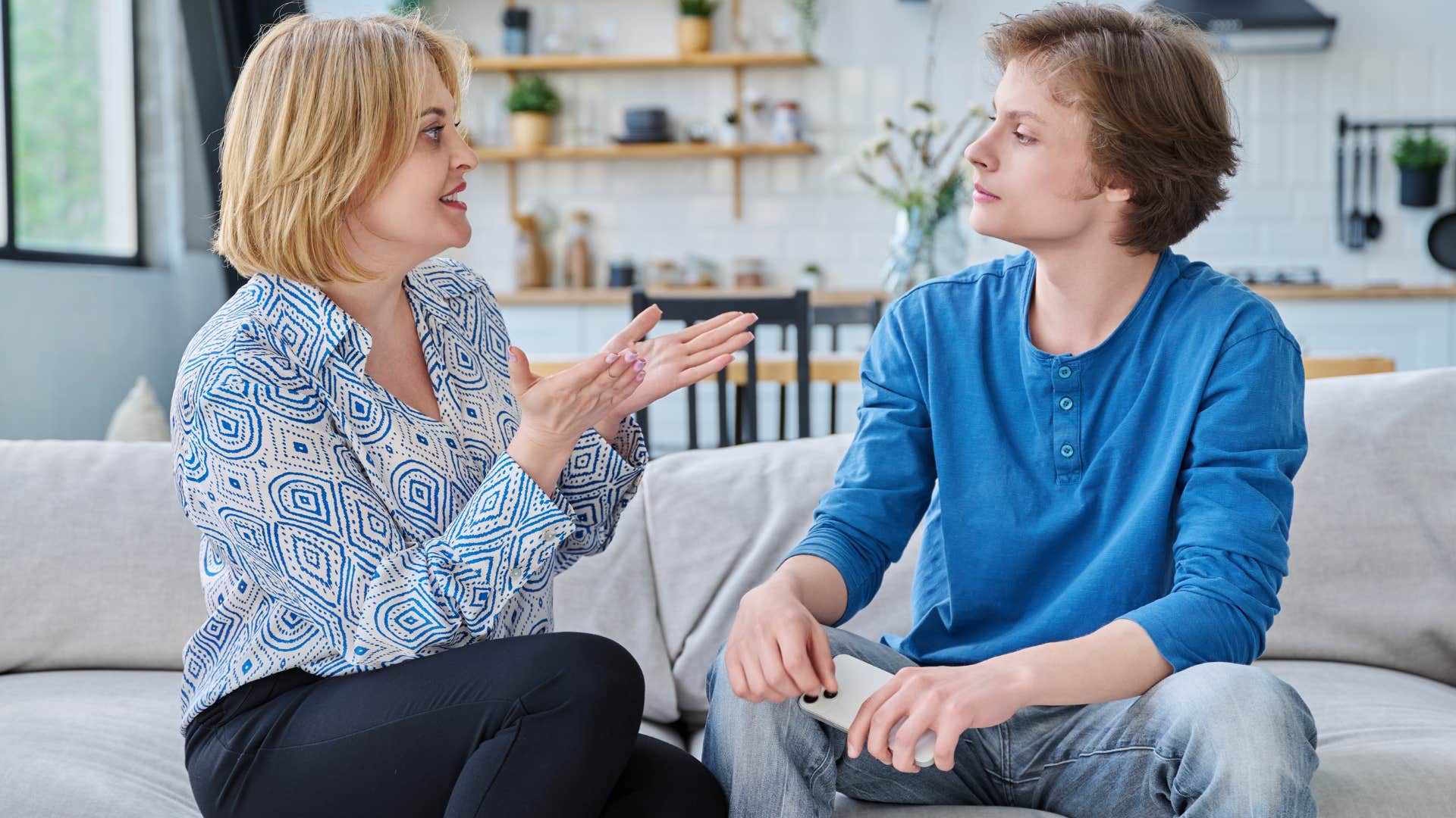 man being defensive telling worried mom you're so toxic