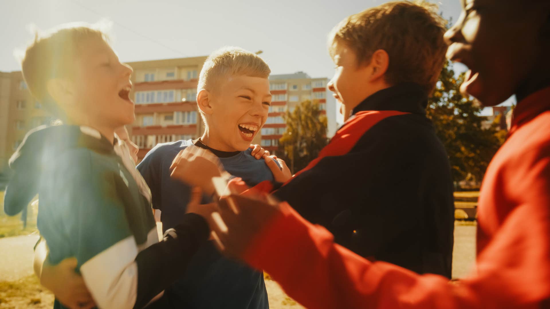 Kids caring for themselves without supervision outside.