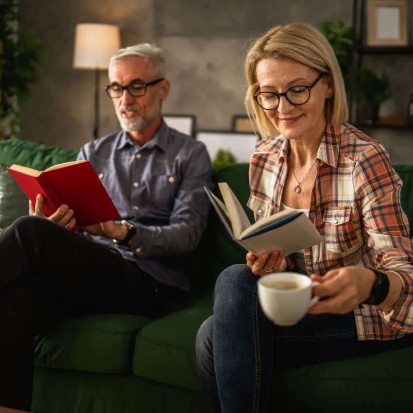 happy older couple living together not married