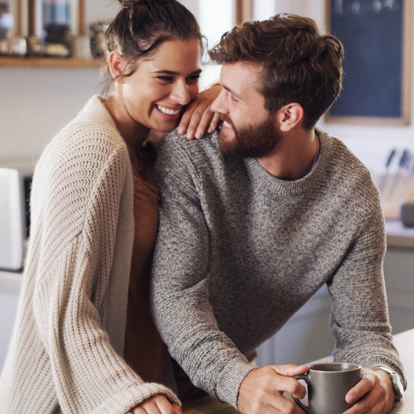 couple flirting at home