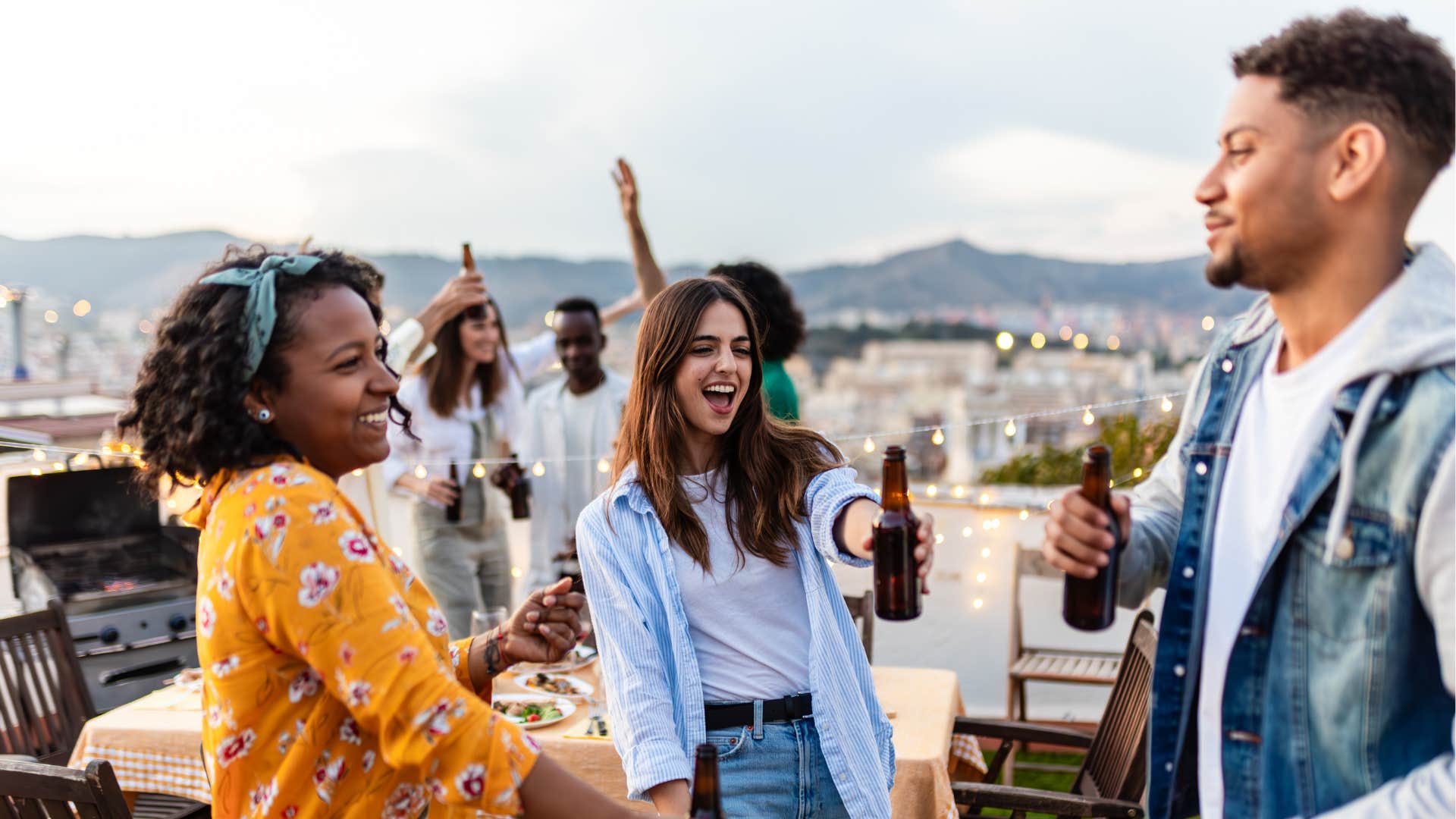 Kind man tolerates partner's friend showing he is invested
