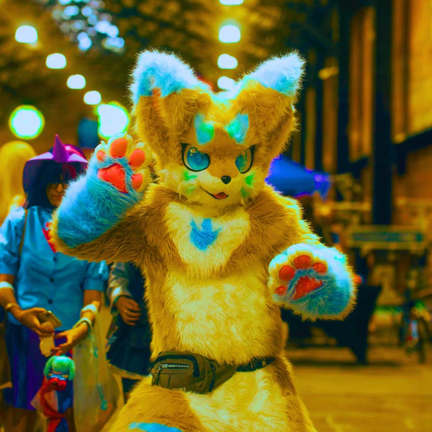 person in furry costume at furry convention