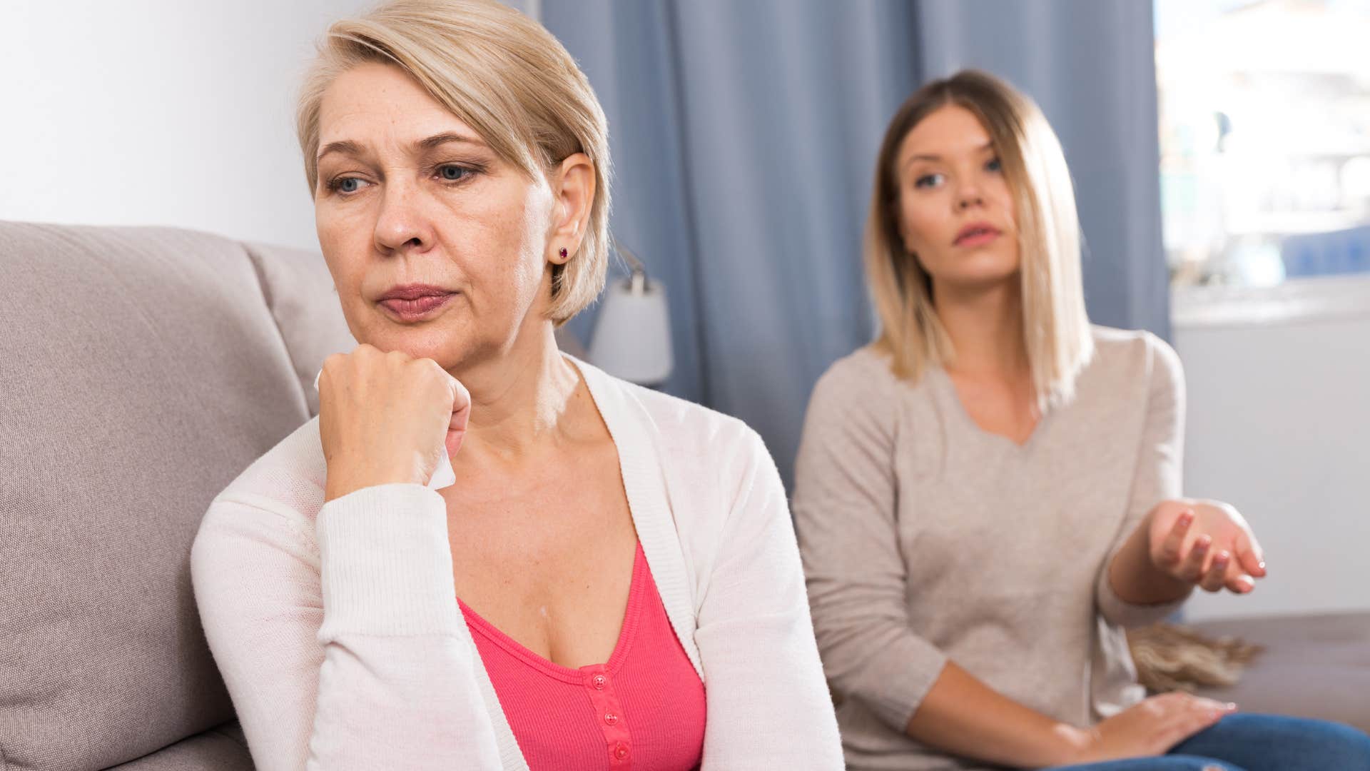 mom angry at her adult daughter saying let's just move on