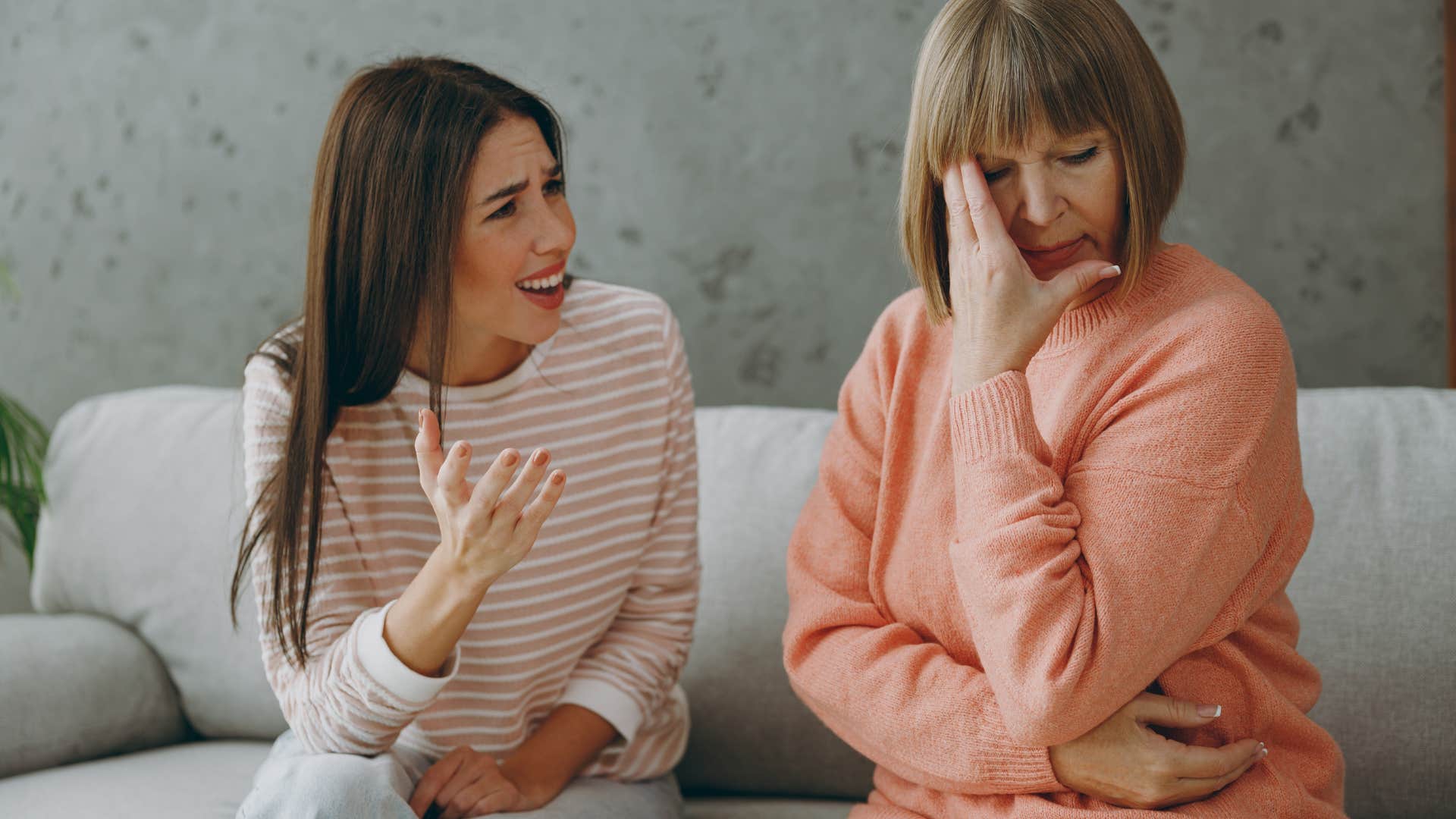 woman arguing with narcissistic mom turned away