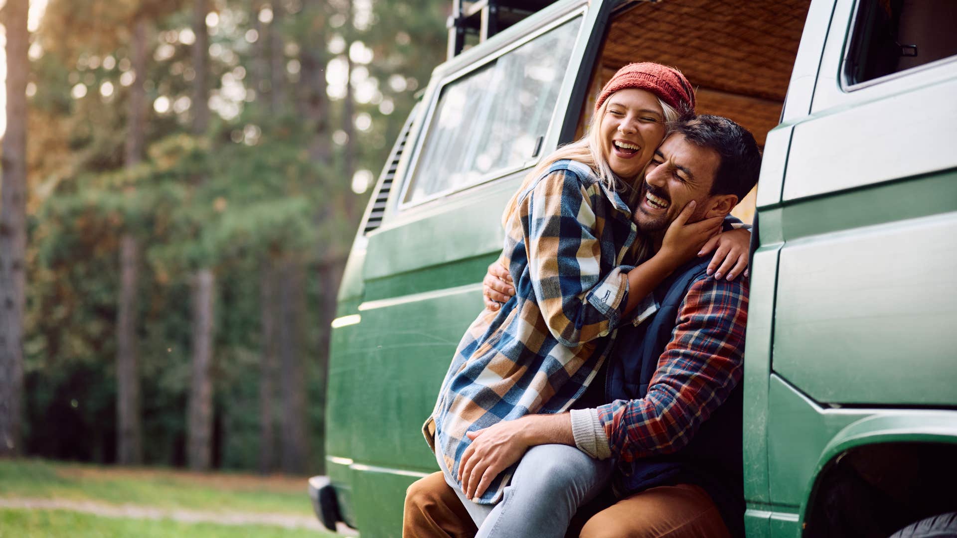 Happy couple hug showing physcial affection is captivating
