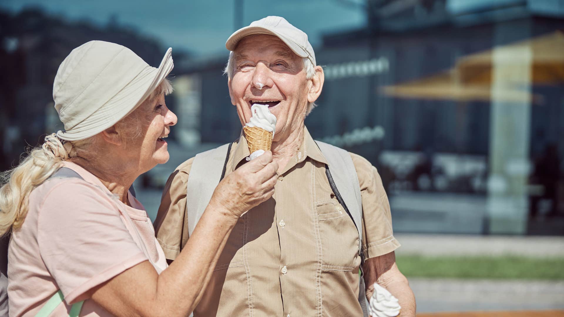 Happy couple indulge in ice cream