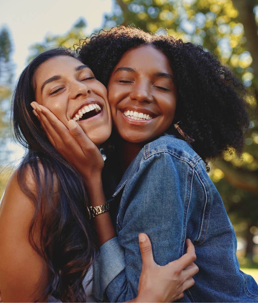 Loyal best friends embrace showing they get each other