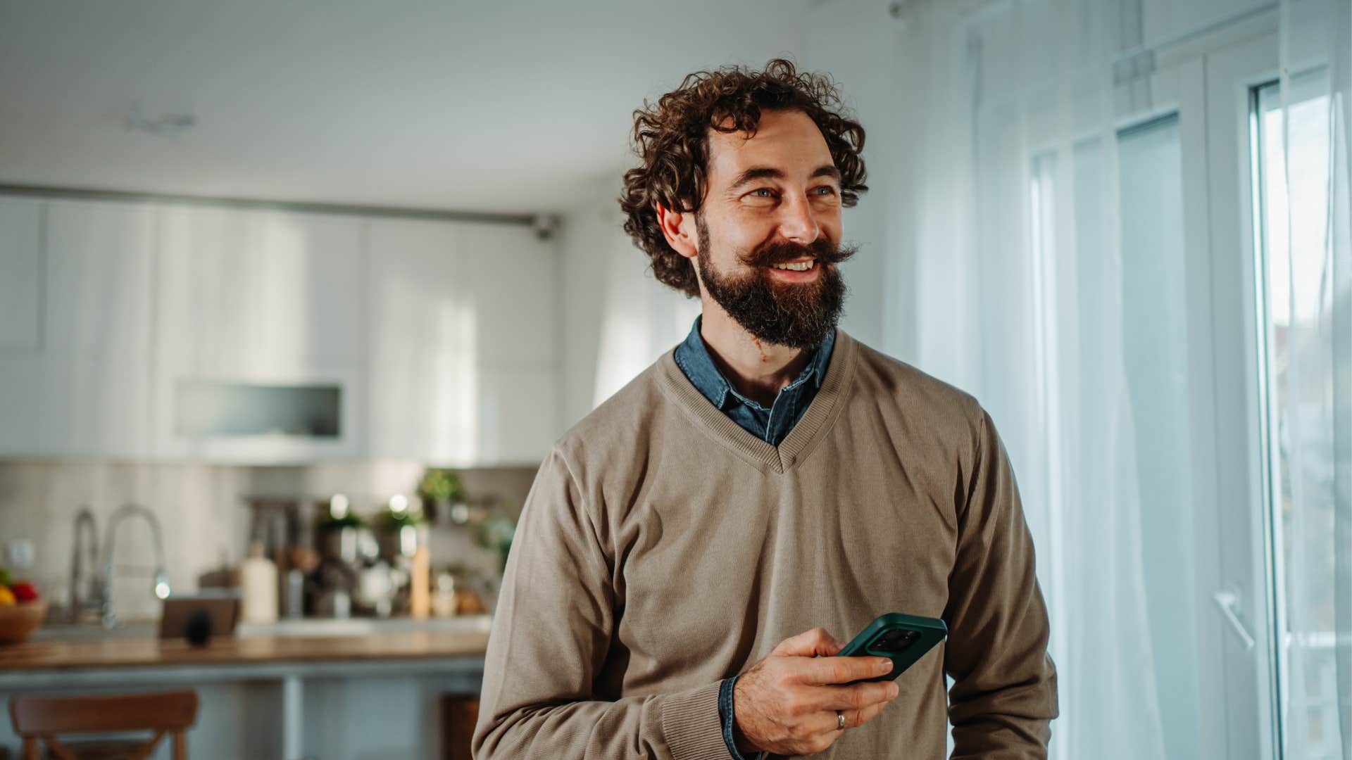 man with integrity walking around at home