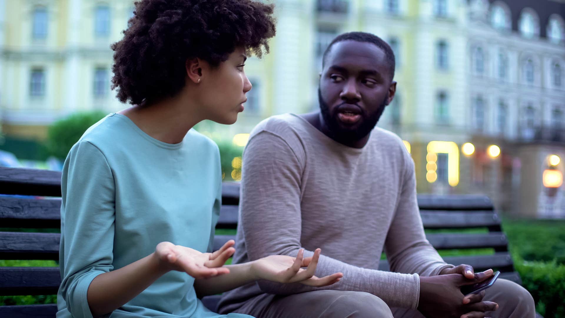 Assertive person talks to partner showing clear breakup