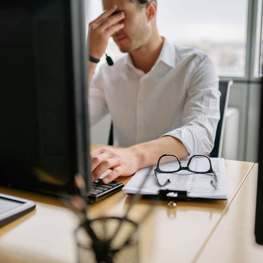man worried about job security