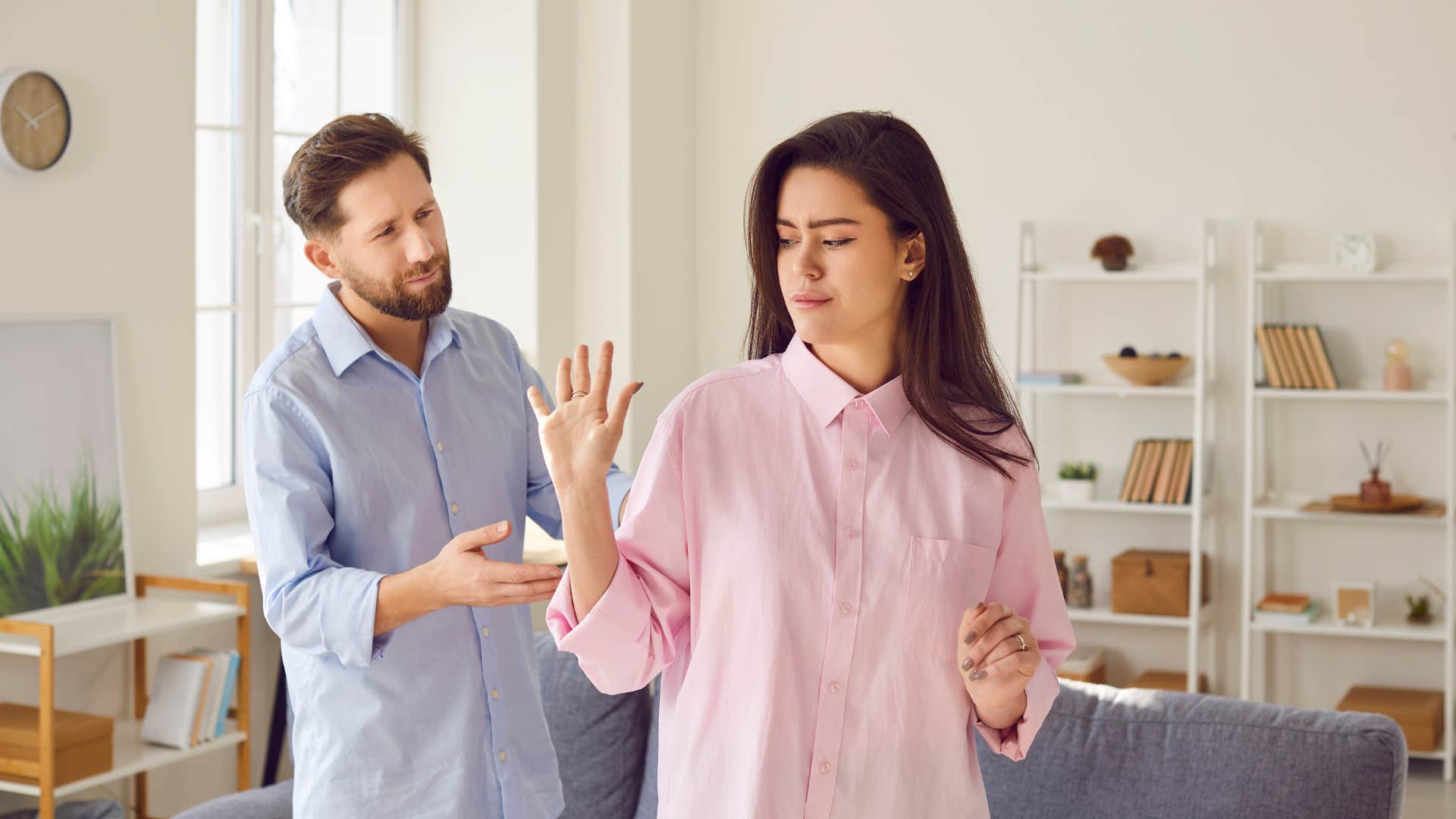 woman telling her boyfriend that she needs some space