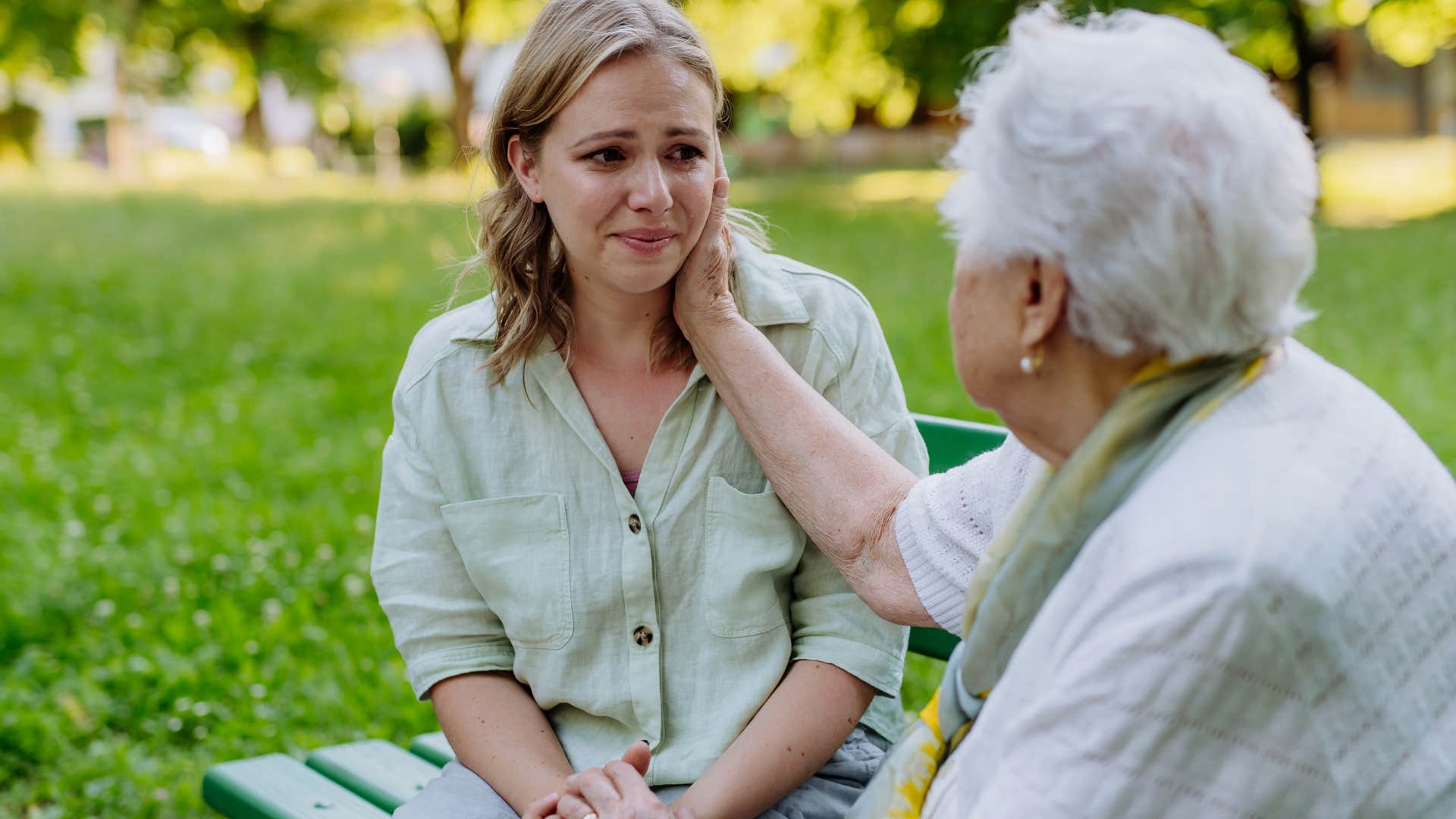 grandma comforting granddaughter who is still a beginner