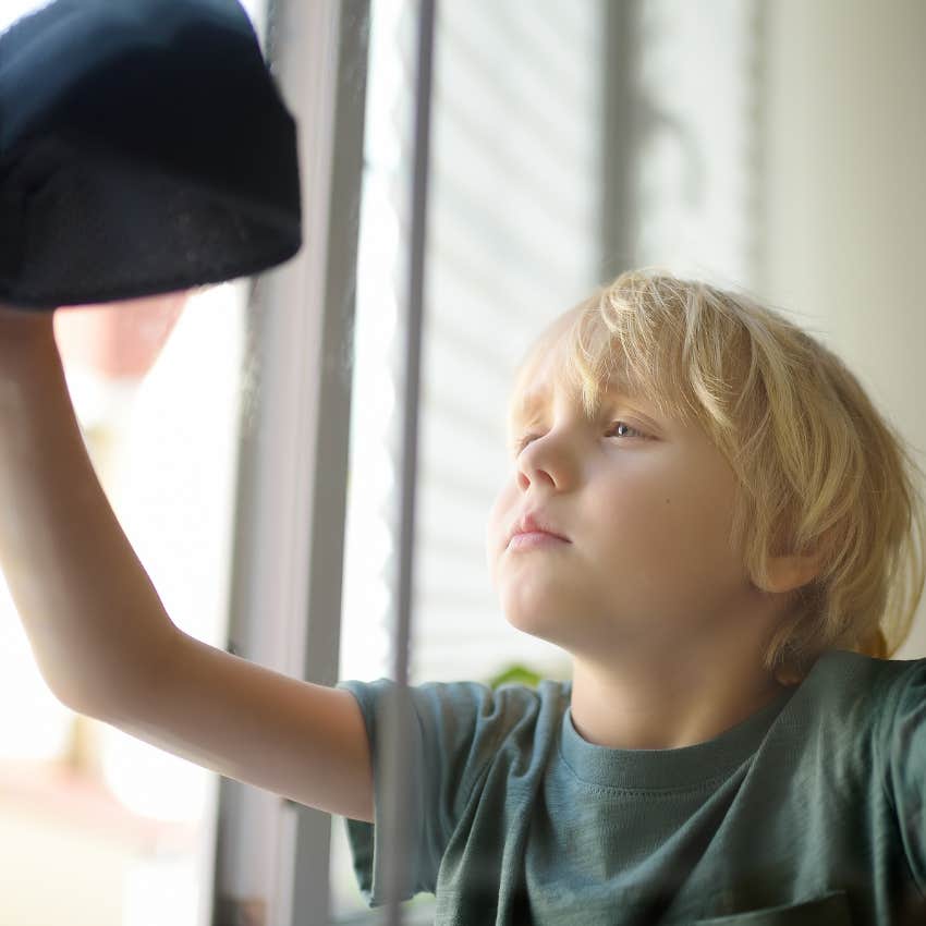 Little boy who was expected to do chores without compensation at home.