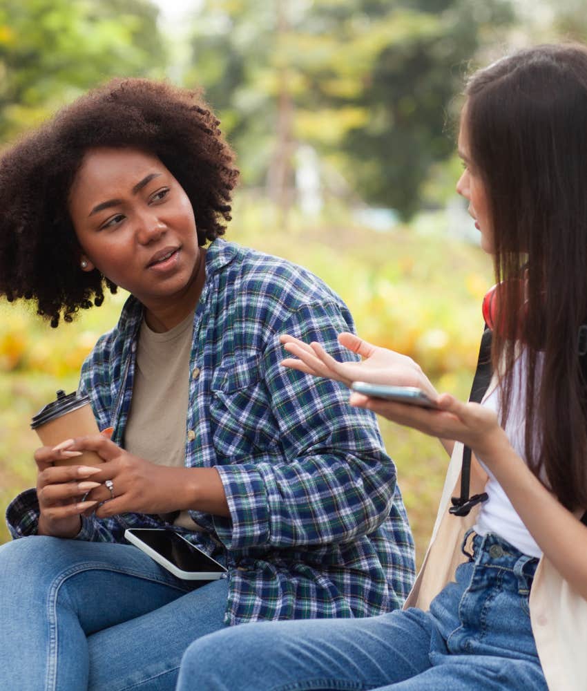 Bored person listens to insecure friend talk about others
