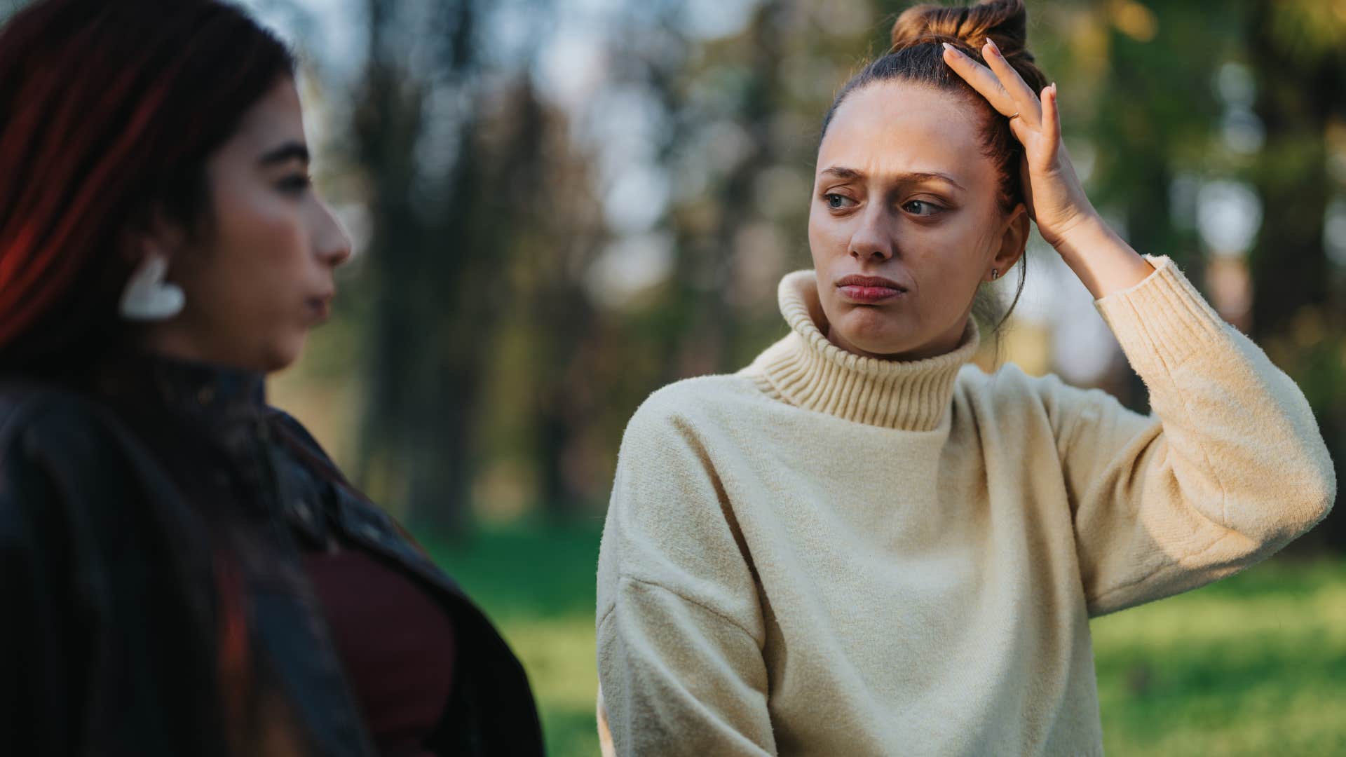 woman overusing sarcasm with a friend