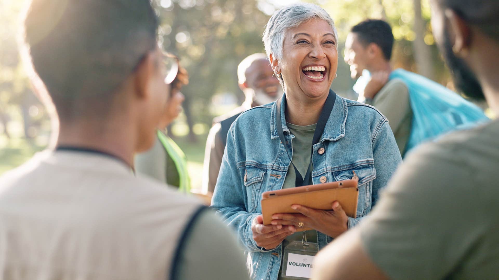laughing woman who senses people's energy easily