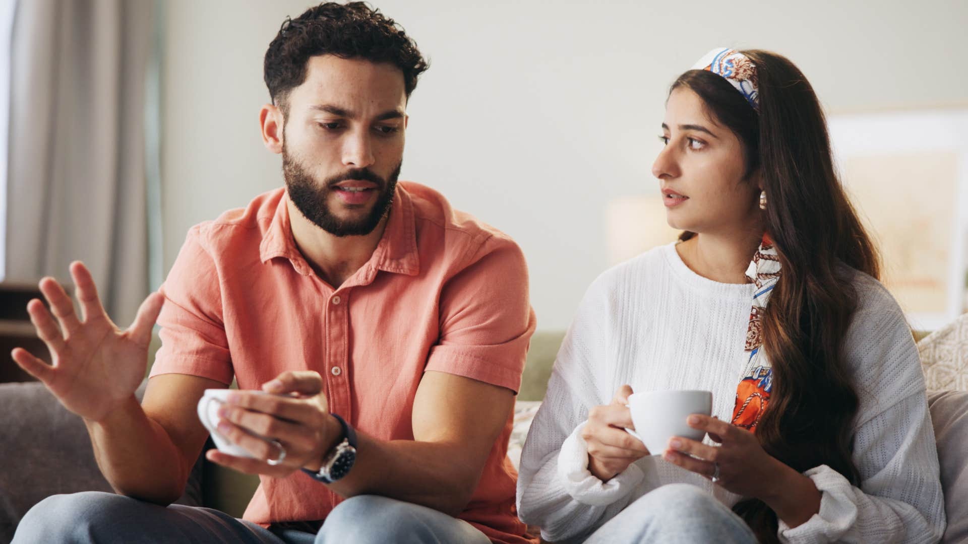 man saying I've already tried that to his upset partner trying to help